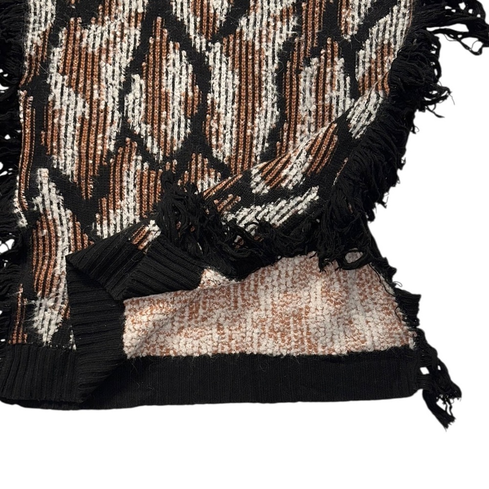 Women’s Cowl Neck Fringe Wool Alpaca Blend Combo Poncho Sweater M/L - Picture 6 of 9